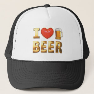 I LOVE BEER - GOLD 3D TEXT TRUCKER HAT