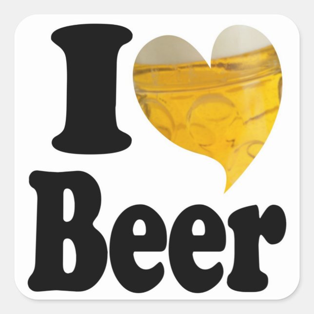 I Love Beer Heart Square Sticker (Front)