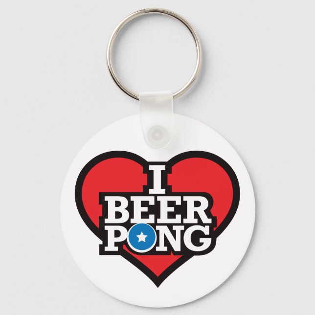 I Love Beer Pong - Red Keychain (Front)