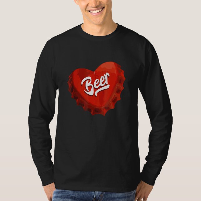 I Love Beer Red Bottle Cap Heart T-Shirt (Front)