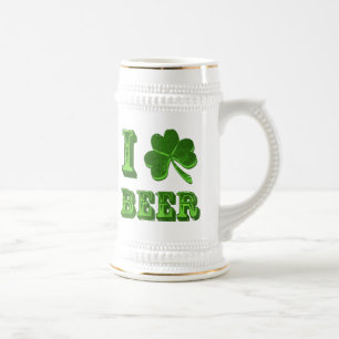 I Love Beer Shamrock St. Patrick Day stein
