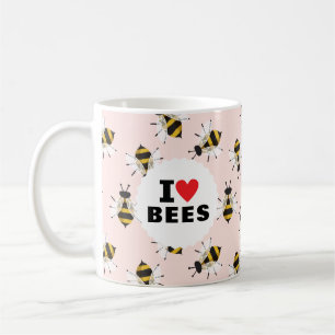 I Love Bees Patterned Pale Pink Coffee Mug
