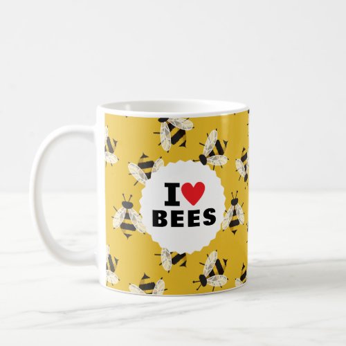 I Love Bees Patterned Yellow Coffee Mug