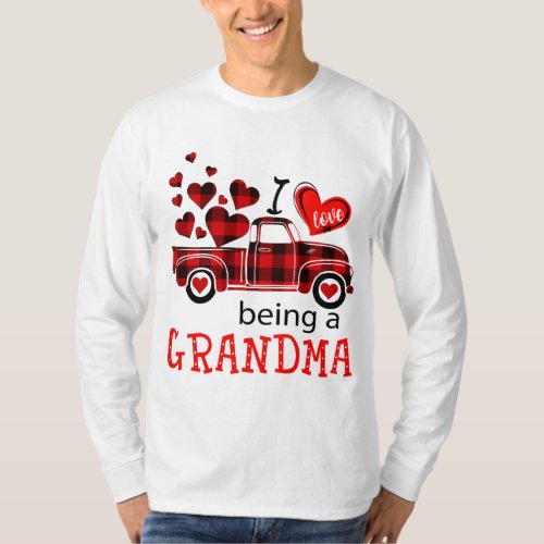 I Love Being a Grandma Red Plaid Truck T_Shirt