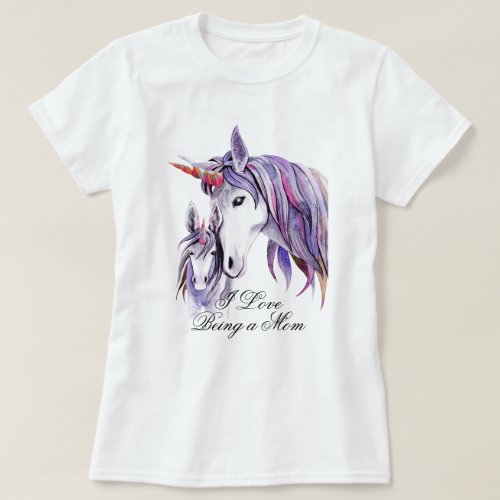 I Love Being a Mom Purple Unicorns Mom and Baby T_Shirt