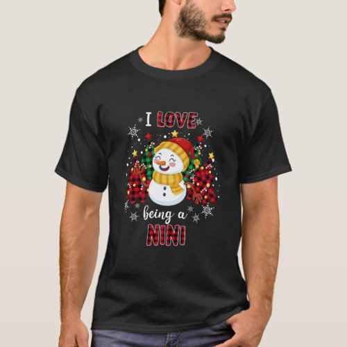 I Love Being A Nini Snowman Christmas tree Xmas T_Shirt