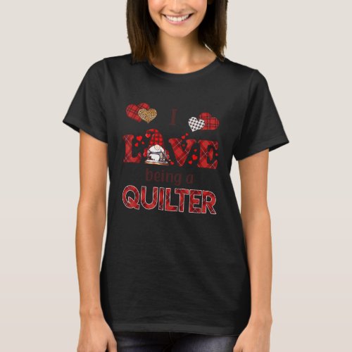 I Love Being A Quilter Gnomes with hearts Quilting T_Shirt