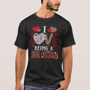 I Love Being A School Custodian Red Plaid Hearts V T-Shirt