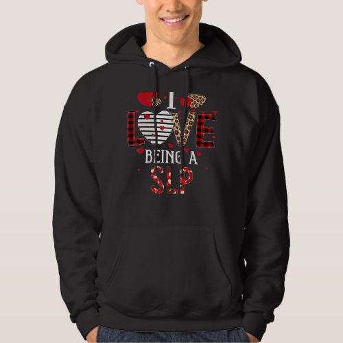I Love Being A Slp Red Plaid Hearts Valentines Hoodie