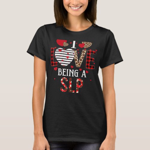 I Love Being A Slp Red Plaid Hearts Valentines T_Shirt