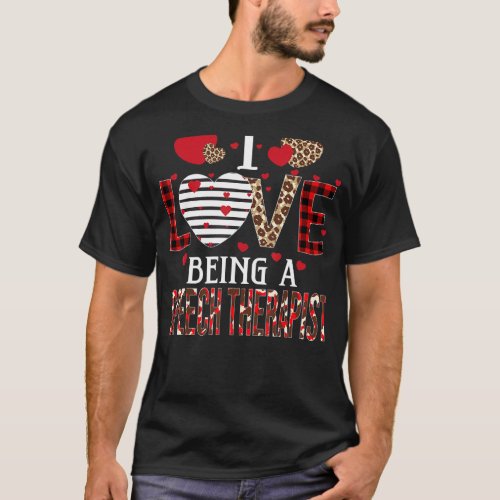 I Love Being A Speech Therapist Red Plaid Hearts V T_Shirt