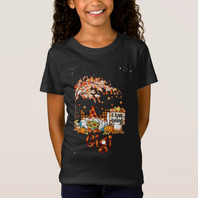 I Love Being Gigi Gnomes Pumpkin Fall Leaves Autum T-Shirt (Front)