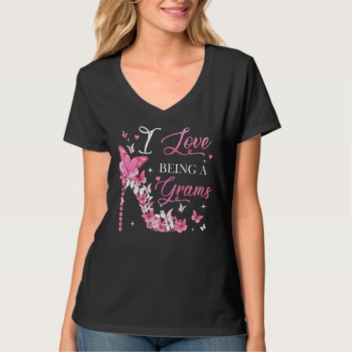 I Love Being Grams High Heel Butterflies Mothers  T_Shirt