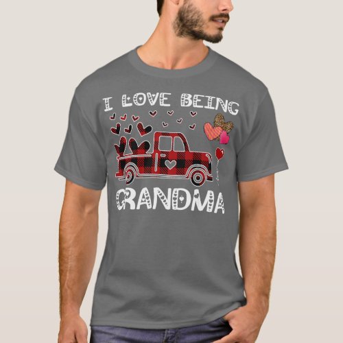 I Love Being Grandma Red Plaid Truck Hearts Valent T_Shirt