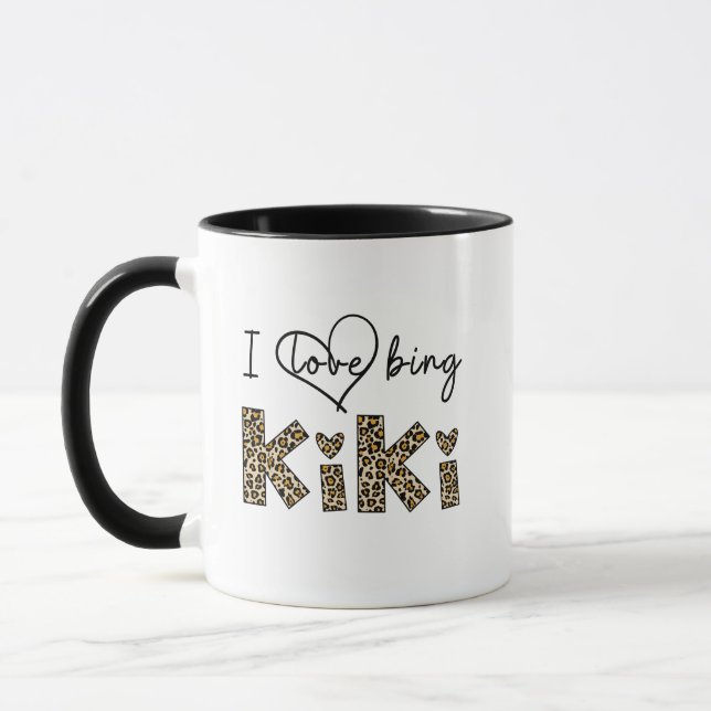I Love Being Kiki leopard plaid Mug (Left)
