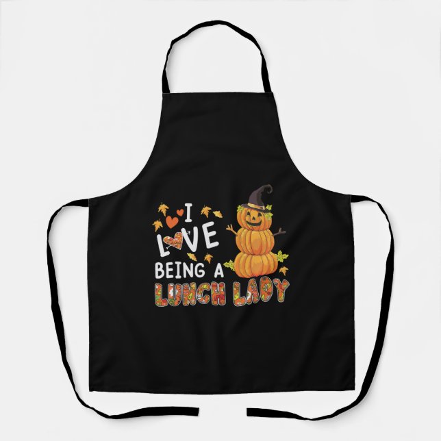 I Love Being Lunch Lady Halloween Pumpkin Costume Apron (Front)