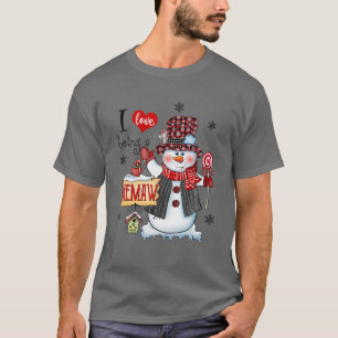 I Love Being Memaw Snowman Christmas Red Plaid Hat T-Shirt