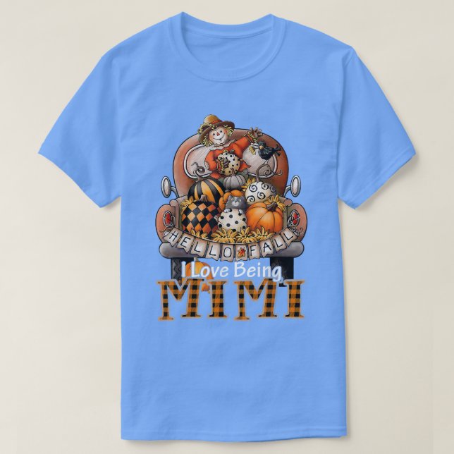 I Love Being Mimi Farmer Plaid Truck Pumpkins Autu T-Shirt (Design Front)