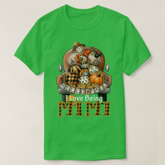 I Love Being Mimi Farmer Plaid Truck Pumpkins Autu T-Shirt (Design Front)
