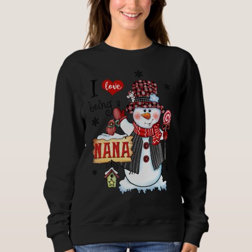 I Love Being Nana Snowman Christmas Red Plaid Hat Sweatshirt