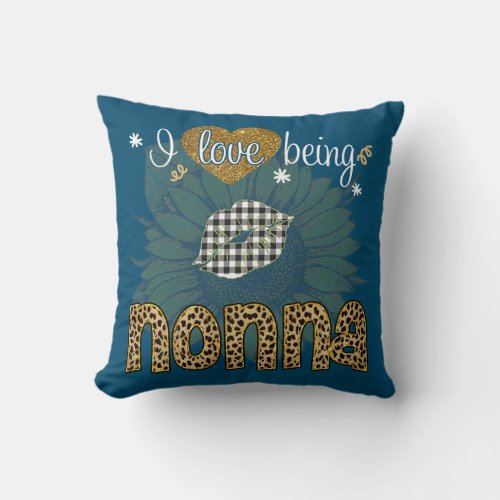 I Love Being Nonna Sunflower Leopard Mothers Day  Throw Pillow