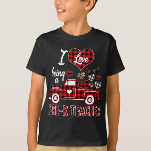I Love Being Pre_K Teacher Red Truck Hearts Valent T_Shirt