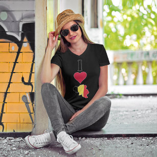 I Love Belgium Fun Vertical Heart Belgian Flag Map T-Shirt