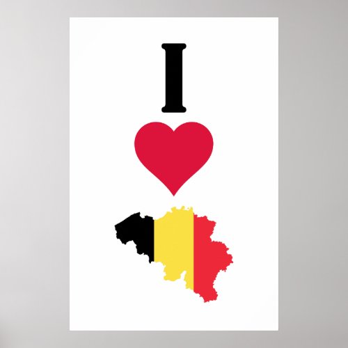 I Love Belgium Vertical I Heart Country Flag Map Poster