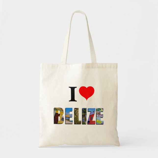 I Love Belize Heart Tropical Beach Travel Photos Tote Bag (Front)