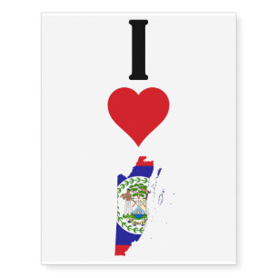 I Love Belize Vertical I Heart Country Flag Map Temporary Tattoos