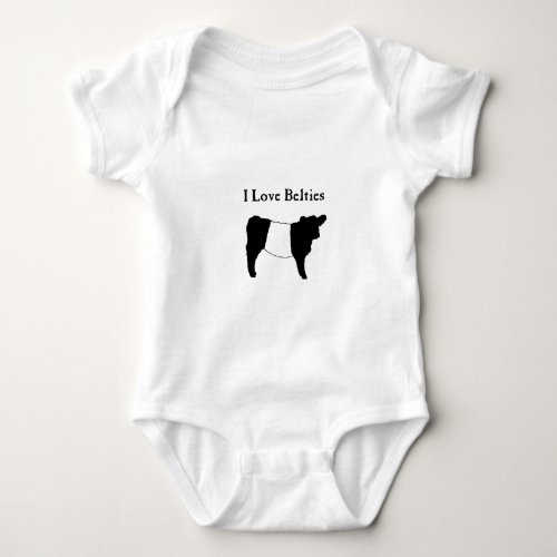 I Love Belties _ Black White Belted Galloway Cows  Baby Bodysuit