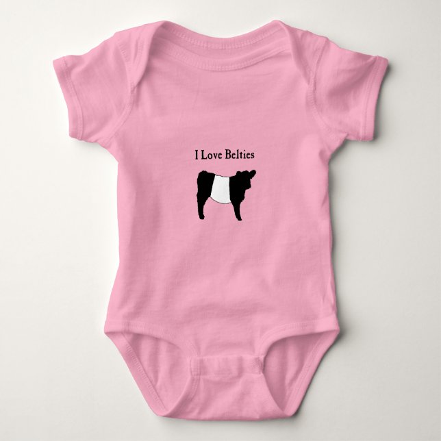 I Love Belties - Black White Belted Galloway Cows  Baby Bodysuit (Front)