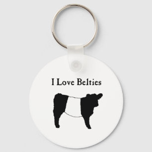 I Love Belties - Black White Belted Galloway Cows Keychain