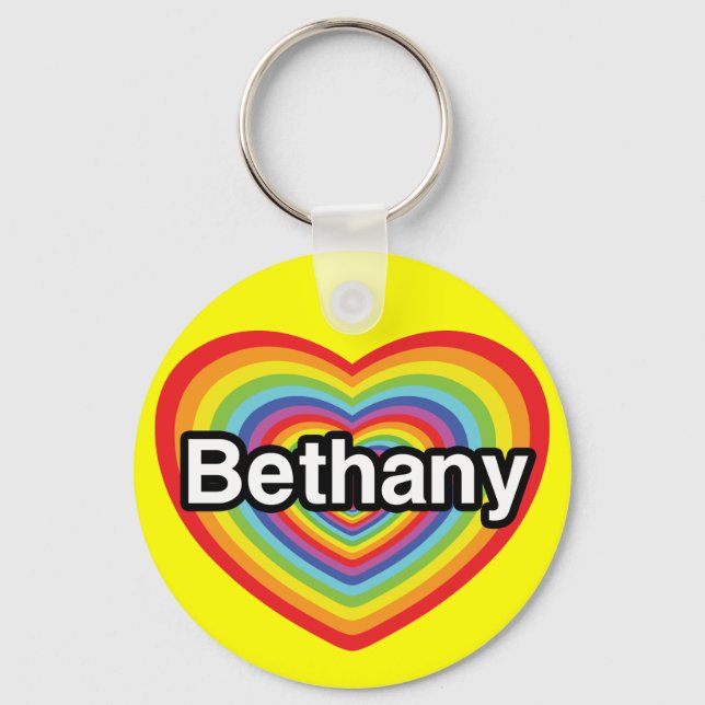 I love Bethany: rainbow heart Keychain (Front)