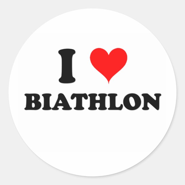I Love Biathlon Classic Round Sticker (Front)