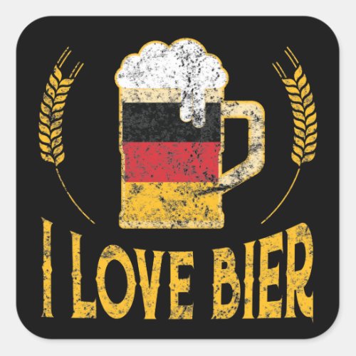 I Love Bier German Flag Beer Lover Oktoberfest Square Sticker