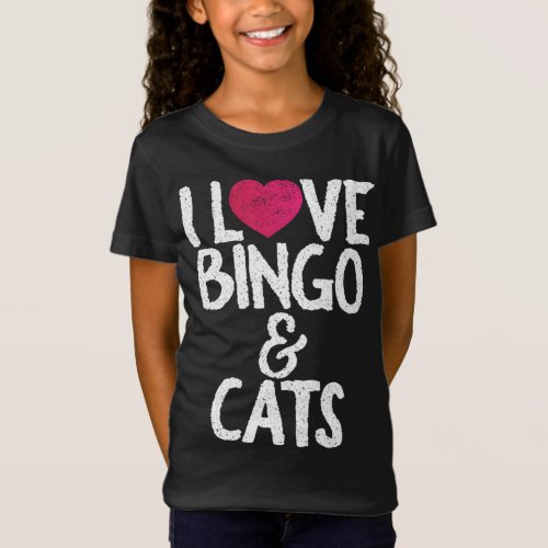 I Love Bingo And Cats Cute Cat Lover Heart T_Shirt