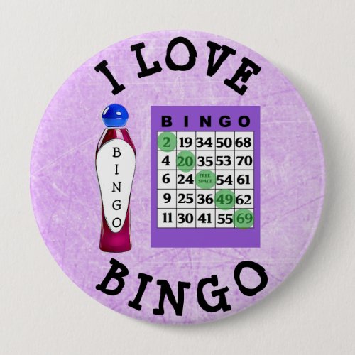 I Love BINGO Purple Cards Button