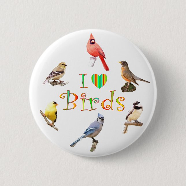 I LOVE BIRDS PINBACK BUTTON (Front)