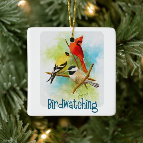 I Love Birdwatching Ceramic Ornament