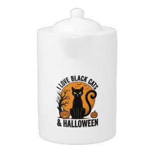 I Love Black Cats Halloween Vintage Shirt Design_1 Teapot