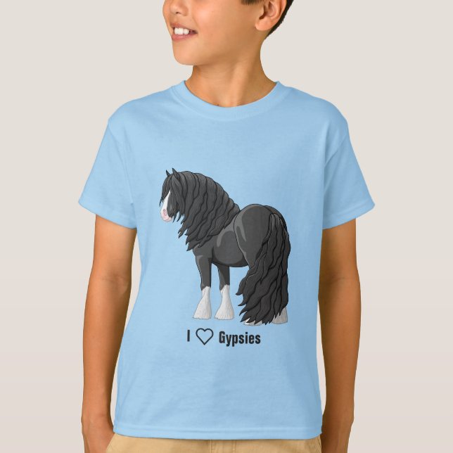 I Love Black Gypsy Vanner Draft Horses T-Shirt (Front)