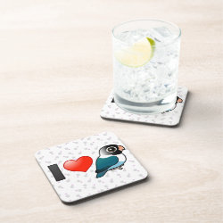 I Love Blue Masked Lovebirds Beverage Coaster