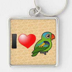 I Love Blue-naped Parrots Premium Square Keychain