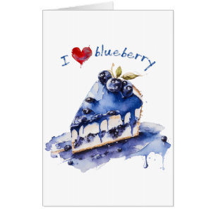 I Love Blueberry TShirt, Blueberry Cake Watercolor Card