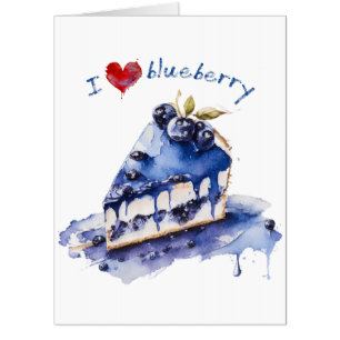 I Love Blueberry TShirt, Blueberry Cake Watercolor Card
