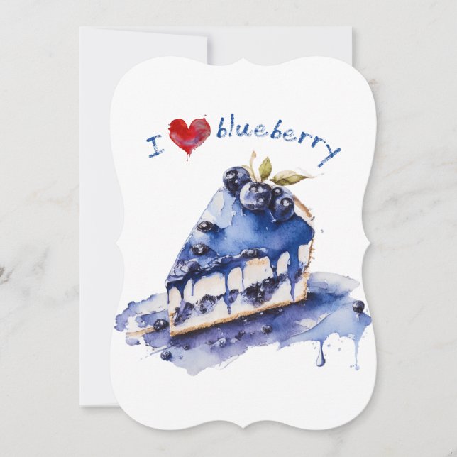 I Love Blueberry TShirt, Blueberry Cake Watercolor Note Card (Front)