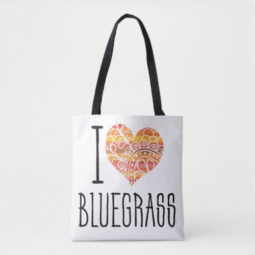 I Love Bluegrass Yellow Orange Mandala Heart Tote Bag