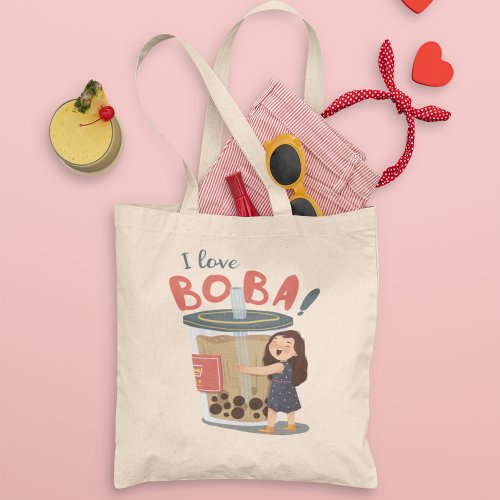 I love boba cute girl hugging a bubble tea  tote bag