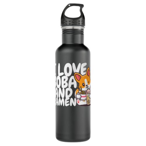 I Love Boba for Milk Tea Lover and Ramen for Food Stainless Steel Water Bottle